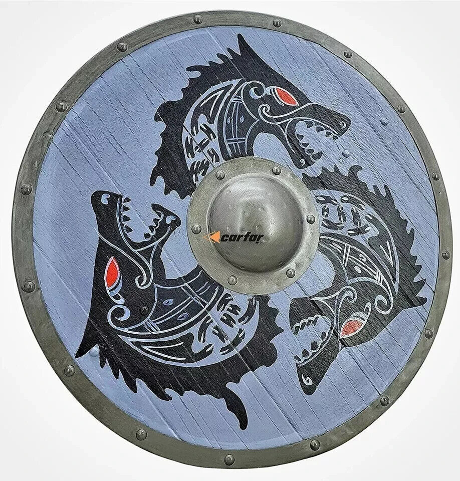 Medieval Wooden Round Viking Shield Unique dragon Design Shield .