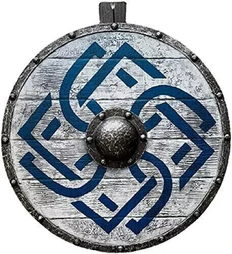 Nordic Knot Blue Viking Shield – 24" Handcrafted Wooden Round Shield with Norse Knotwork Design | Battle Ready Medieval Shield for LARP, Cosplay & Decor