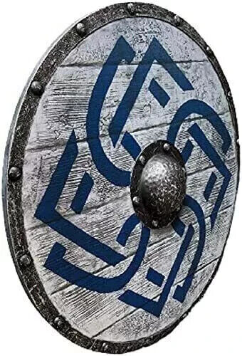 Nordic Knot Blue Viking Shield – 24" Handcrafted Wooden Round Shield with Norse Knotwork Design | Battle Ready Medieval Shield for LARP, Cosplay & Decor
