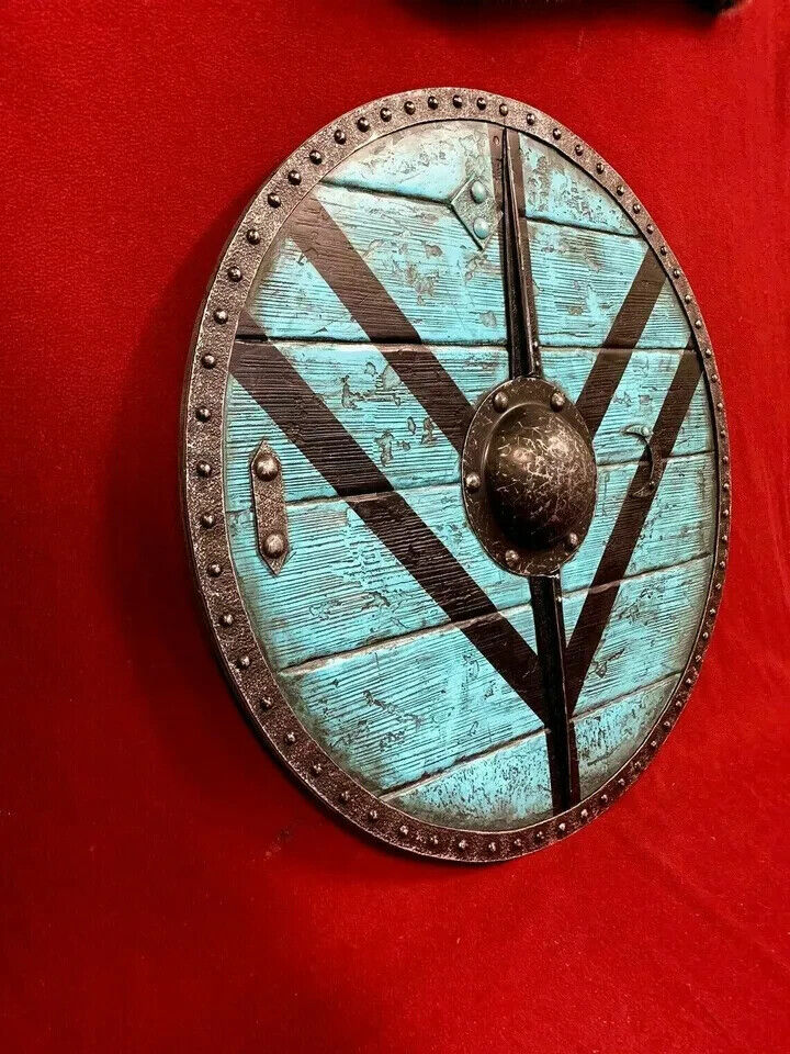 Authentic Viking Shield – Blue Finish, Black Chevron Pattern, 24" with Iron Boss .