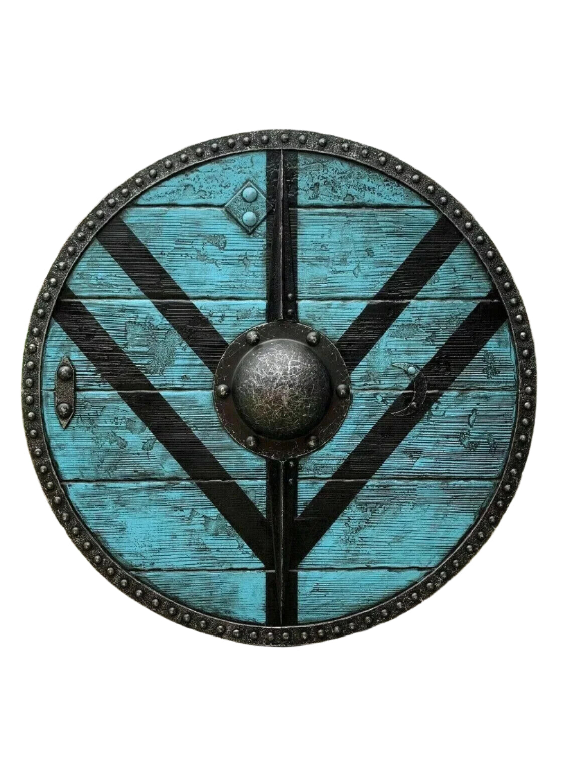 Authentic Viking Shield – Blue Finish, Black Chevron Pattern, 24" with Iron Boss .