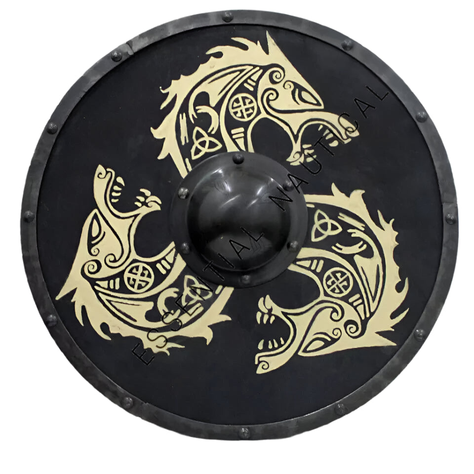 Viking Shield , Dragon Valhalla Wooden Round Shield , Triple Norse Black Beast Battle Shield , Halloween Gift