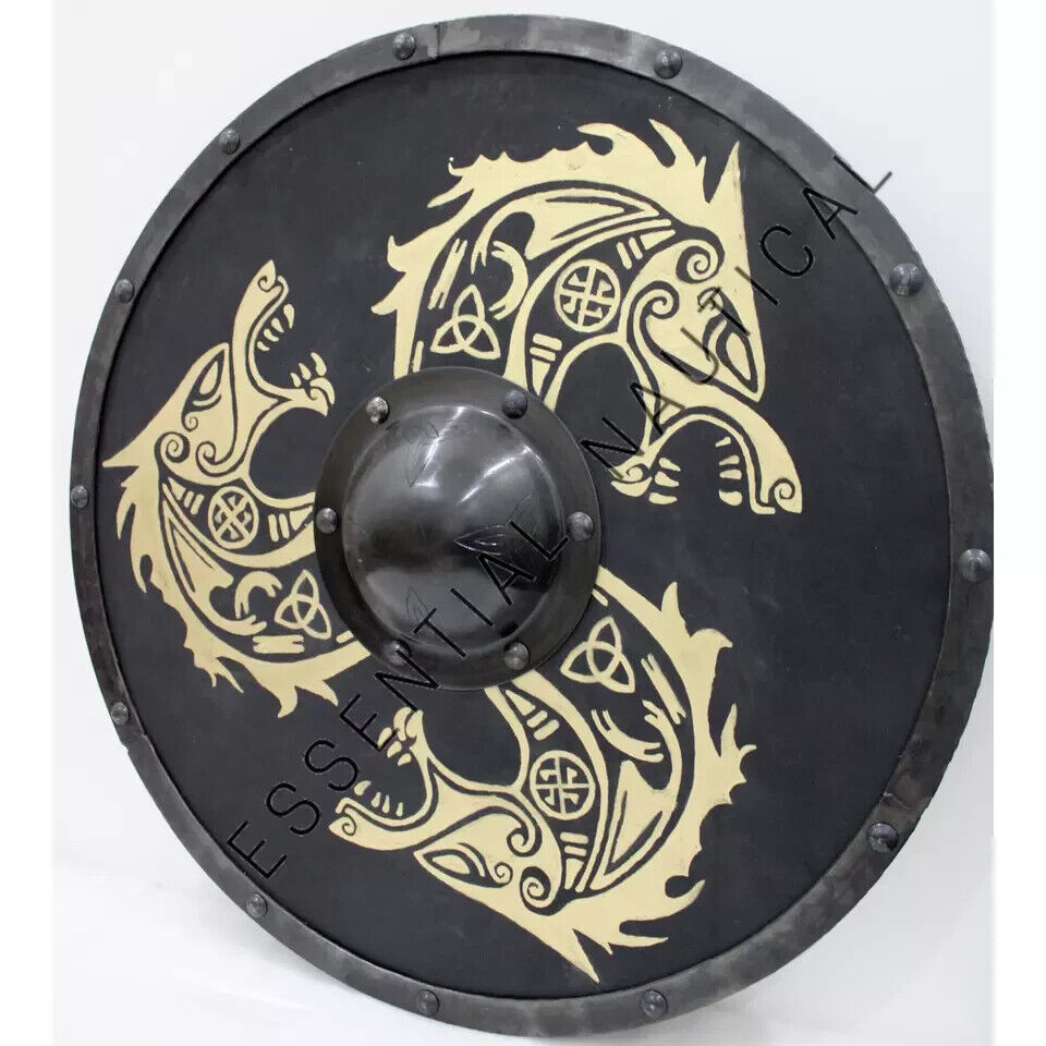 Viking Shield , Dragon Valhalla Wooden Round Shield , Triple Norse Black Beast Battle Shield , Halloween Gift