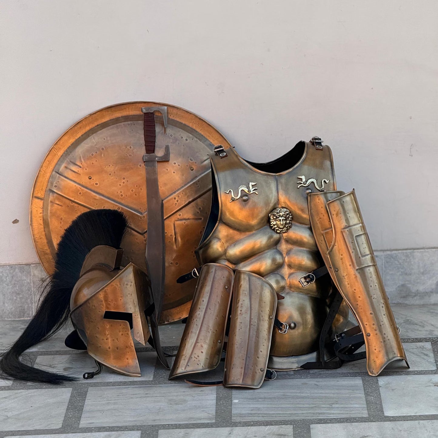 Spartan Armor Set – Full Muscle King Leonidas 300 Spartan Costume | Medieval Greek Armor with Helmet, Arm & Leg Armor | Perfect Christmas Gift for Cosplay & Reenactments