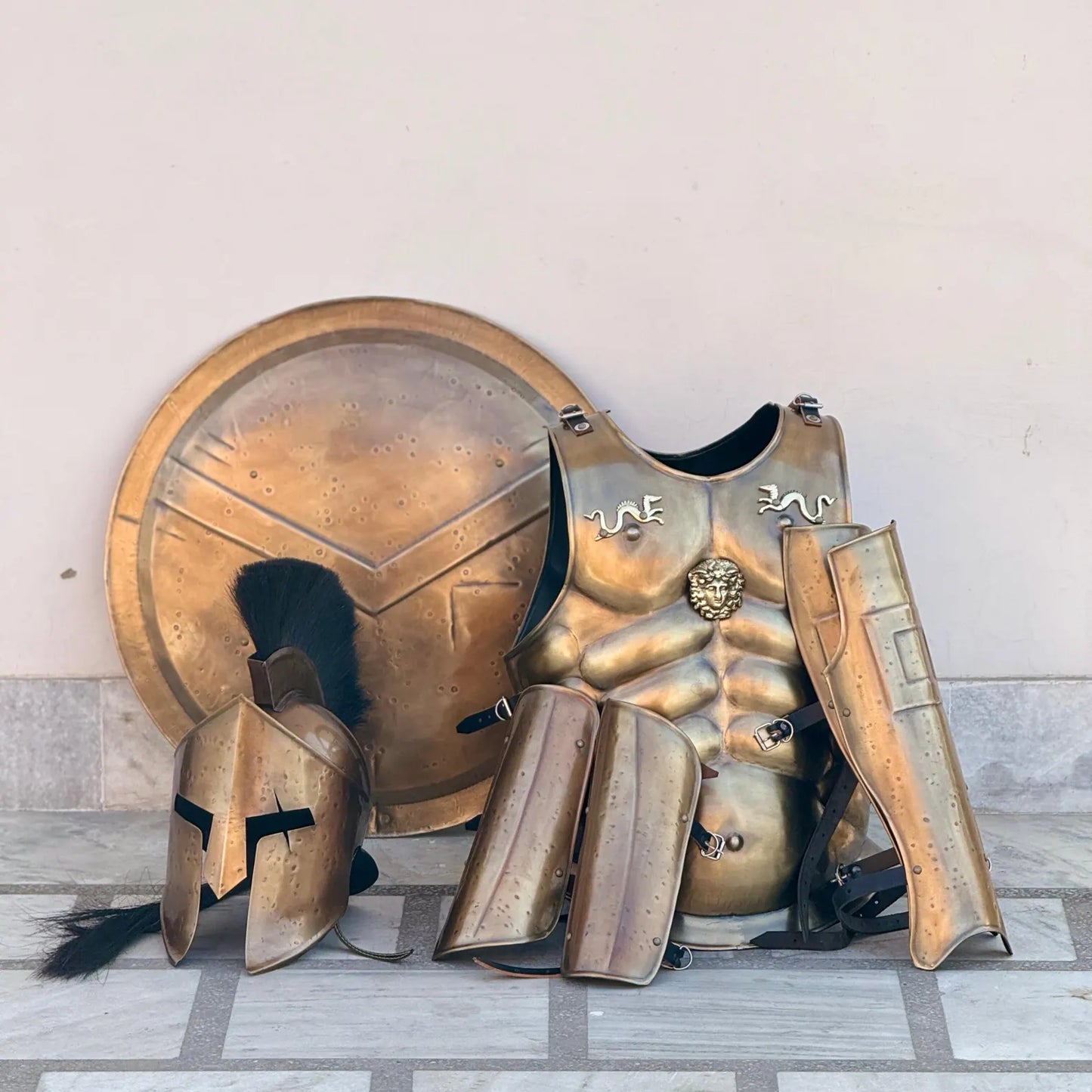 Spartan Armor Set – Full Muscle King Leonidas 300 Spartan Costume | Medieval Greek Armor with Helmet, Arm & Leg Armor | Perfect Christmas Gift for Cosplay & Reenactments