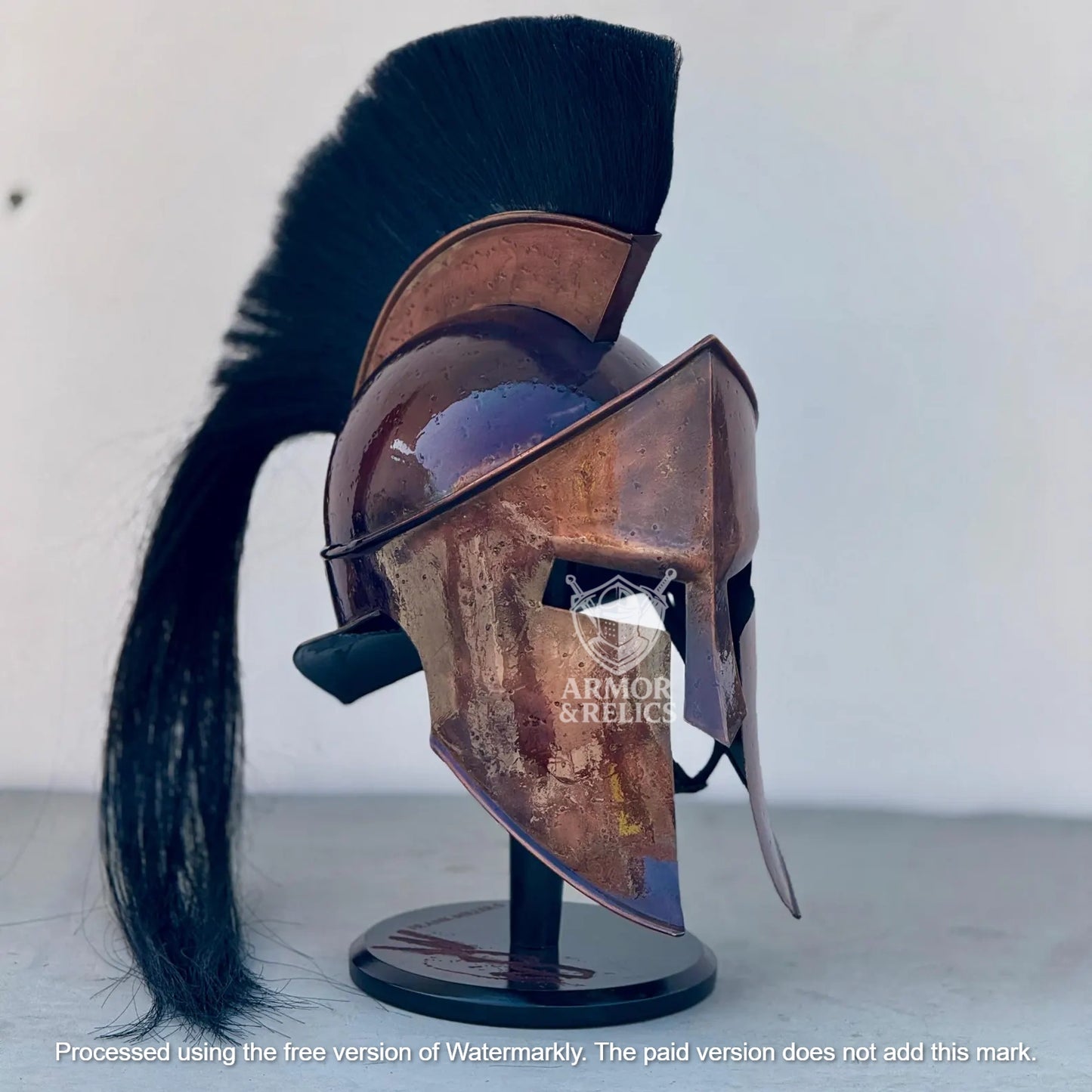 Spartan Helmet – Authentic King Leonidas 300 Movie Replica | Steel Knight Helmet with Wooden Stand