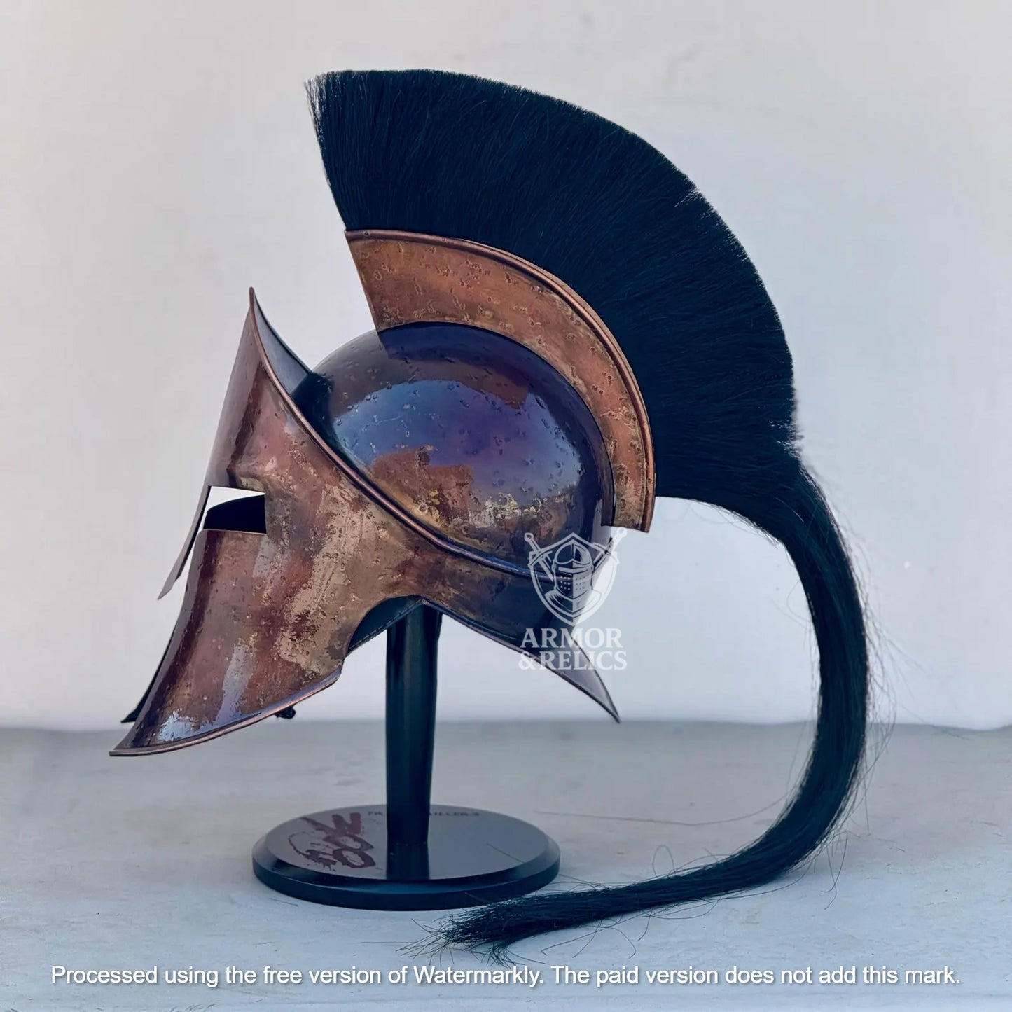 Spartan Helmet – Authentic King Leonidas 300 Movie Replica | Steel Knight Helmet with Wooden Stand