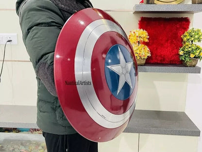 24" Metal Captain America Shield Round Shield With Leather Straps Larp Cosplay