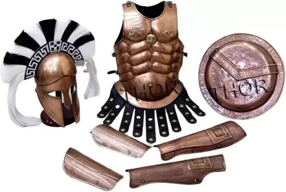 Armor Corinthian Helmet W&B Plume +Muscle Jacket+ Shield + Leg & Arm Guard Suit