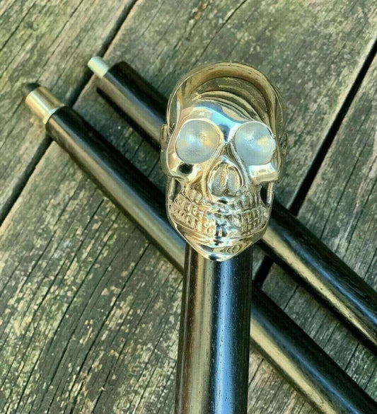 Designer Brass Skull Head Handle Antique Style Black wooden Walking Stick Cane