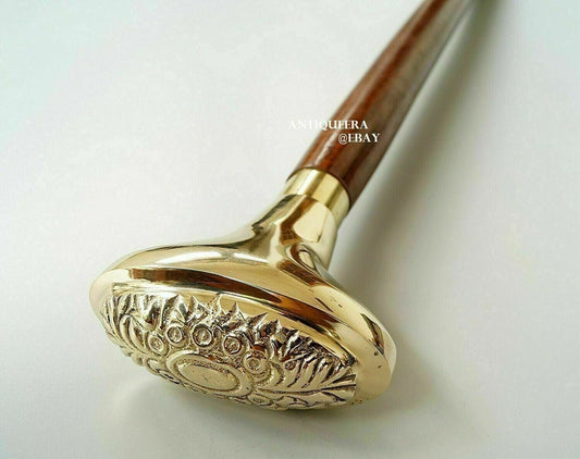 Victorian Solid Brass Designer Head Handle Vintage Wooden Cane Walking Stick New