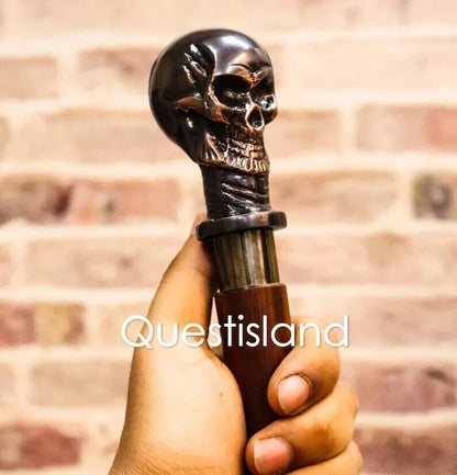 Walking Stick Skull Head Handle Wooden Victorian Foldable Cane Collectable Men's