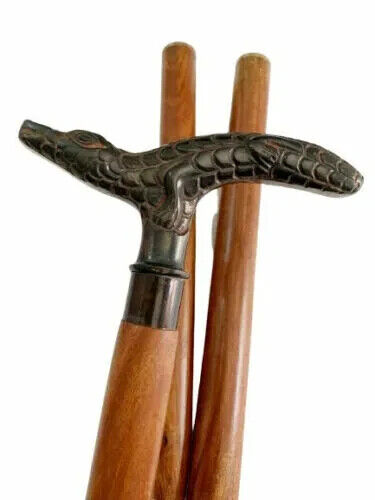 Antique Vintage Wooden Walking Stick Nautical Solid Brass Cat Head Handle Cane