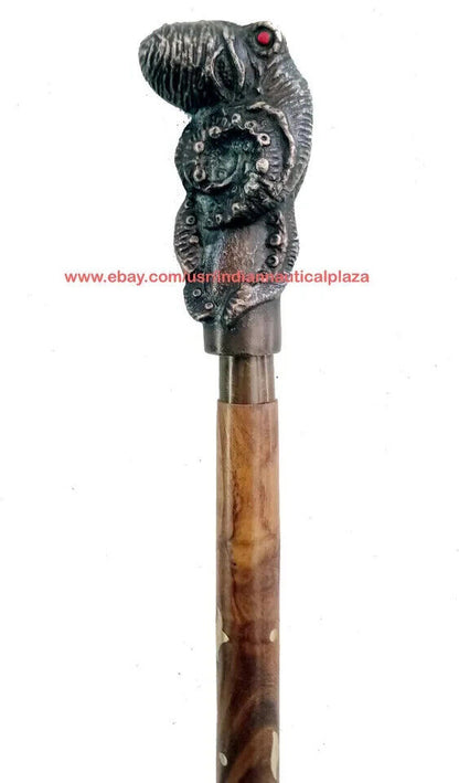 CLASSIC OCTOPUS HEAD HANDLE WALKING STICK CANE ANTIQUE HANDMADE SOLID STYLE GIFT