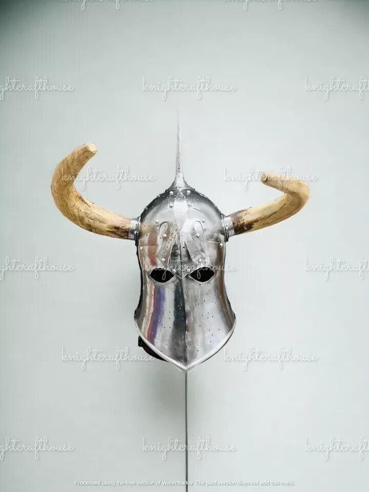 18GA Medieval DARK LORD, Fantasy Helmet With Horns With Leather Liner