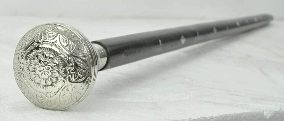 CLASSIC STYLE WOODEN WALKING STICK CANE BRASS ENGRAVED HANDLE NICKEL PLATED NEW