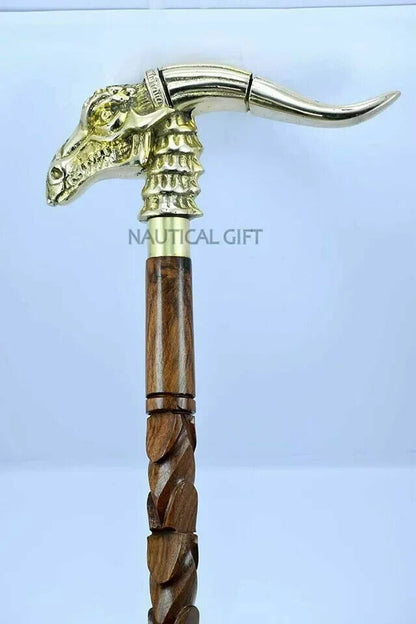 Designer Brass Golden Dragon Style Head Handle Walking Stick Wooden Cane Gifts