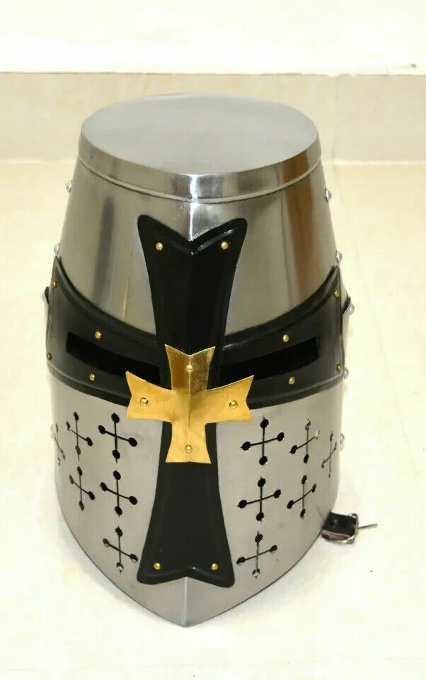 Medieval Steel Templar Crusader Knight Armor Helmet, Cosplay SCA Larp Helmet US