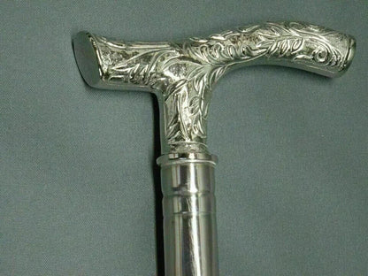 Handmade Noble Luxury Silver Steel Walking Stick Hiking Cane Fritz Gift Father