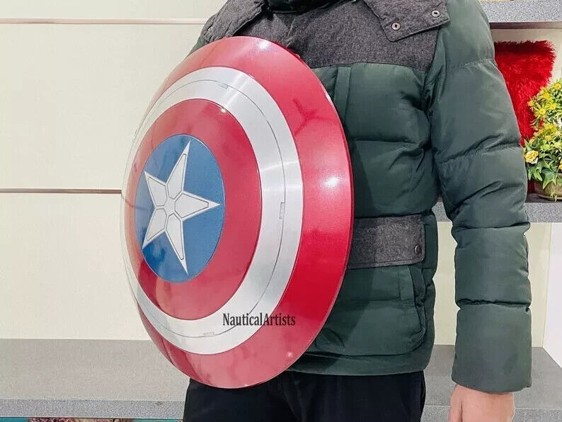 24" Metal Captain America Shield Round Shield With Leather Straps Larp Cosplay