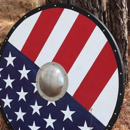 US Flag 24" Heavy Shield Handmade Wooden Shield Battle Ready Viking Shield