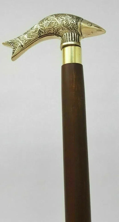 Walking Stick Nautical Wooden Walking Stick Cane Victorian Design Brass Handle