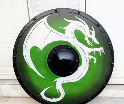 Dragon Wood Viking Shield Green | Wooden Cosplay Shield | Medieval Round Woode