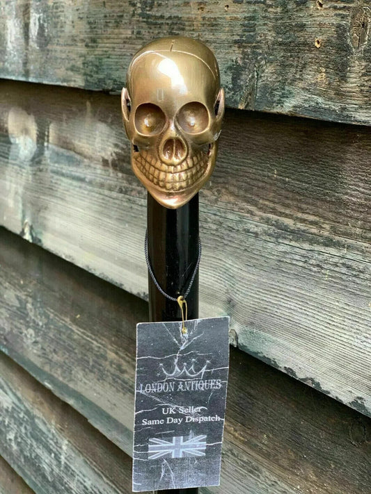 Designer Brass Skull Head Handle Antique Style Wooden Walking Stick Shaft Cane