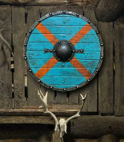 CHRISTMAS Medieval Shield Viking Shield 24" Wooden Shield Heavy Metal Fitted