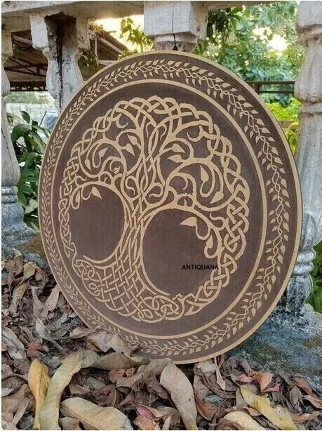 24" Medieval Wooden Viking Shield Carving LARP Decorative Shield For Cosplay