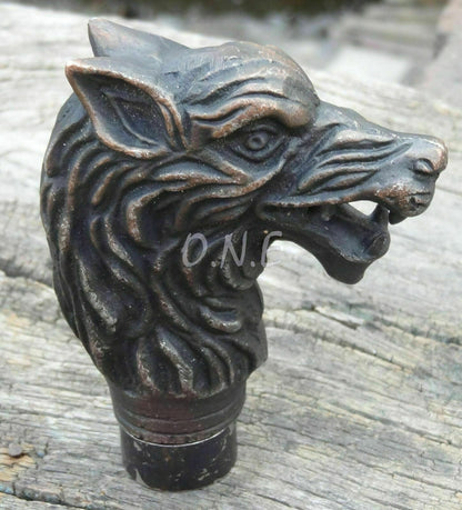 Antique wolf head Handle only For cane Walking Stick amazing Vintage best Gift