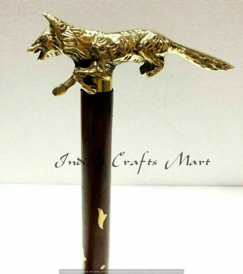 Collectible Handmade Designer Handle Wooden Stick Brass Head Walking Cane item