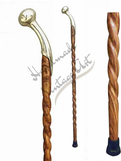 Walking Stick - Twisted Spiral Wooden Stick 8" Long Handle Handcrafted Cane Gift