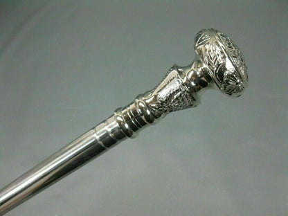 Stainless Steel Walking Hiking Stick Cane Silver Noble Luxury vintage Handmade