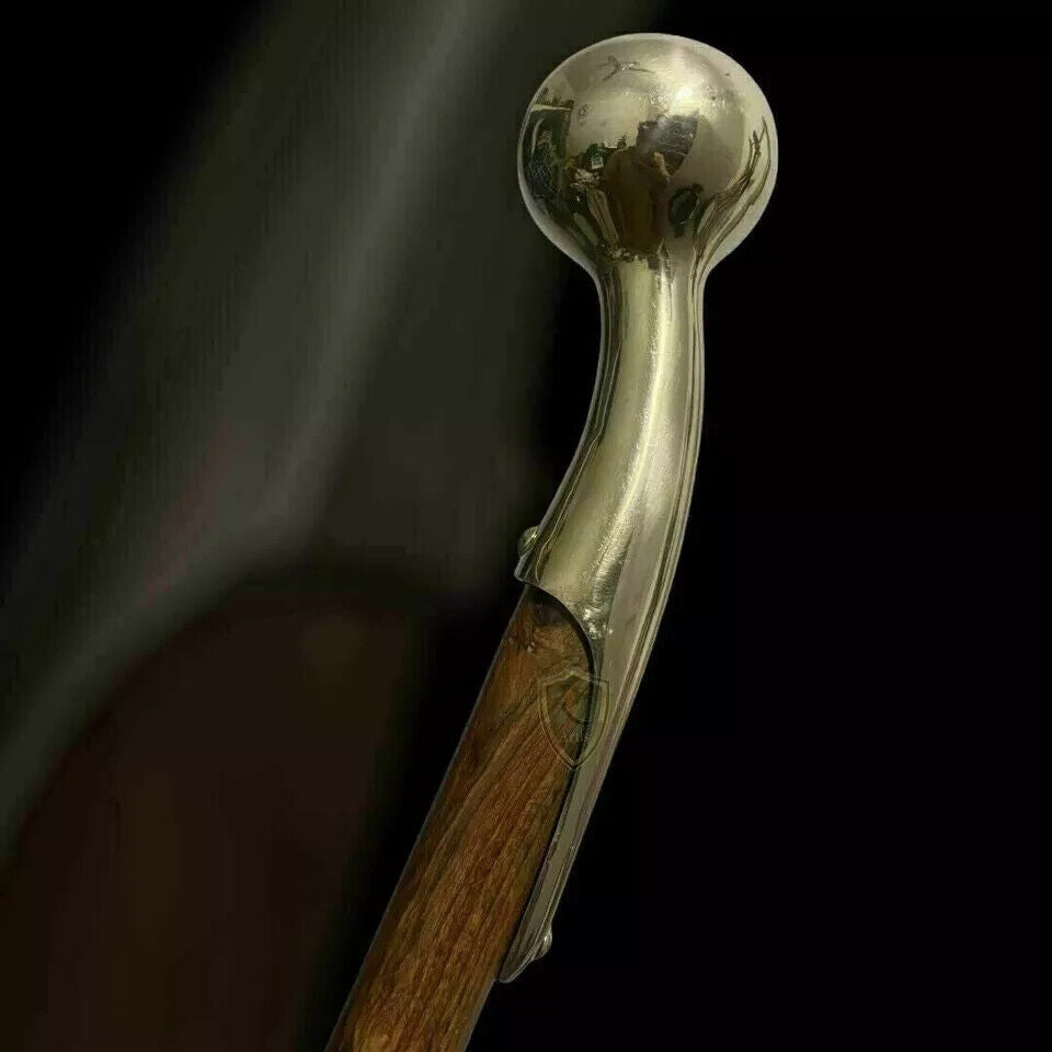 solid brass hame ball head handle 3-fold brown wooden walking cane stick style