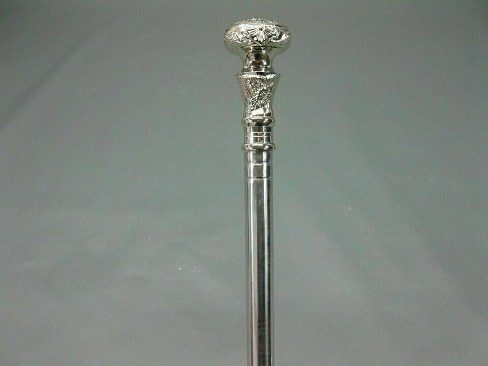 Stainless Steel Walking Hiking Stick Cane Silver Noble Luxury vintage Handmade