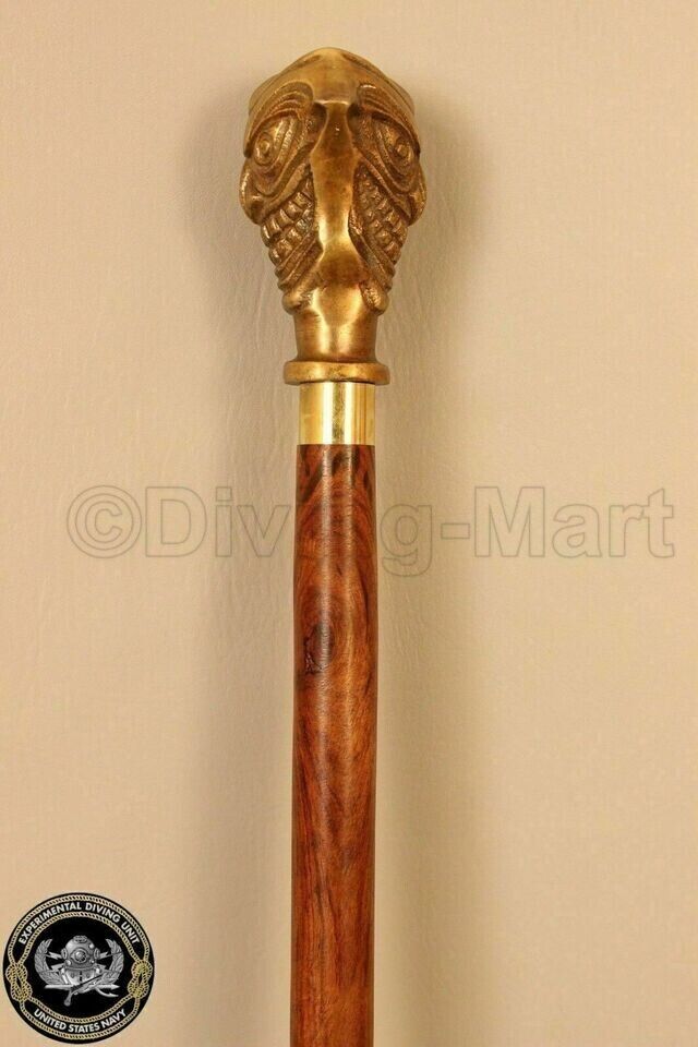 Antique Brass Handle Golden Joker Face Victorian Walking Stick Cane Replica Gift