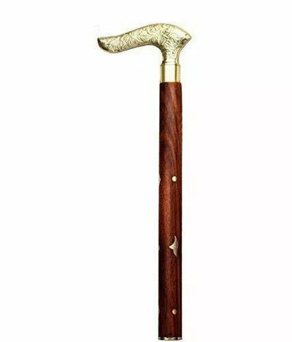 Vintage Antique Walking Cane Wooden Walking Stick Brass Handle Knob Gift