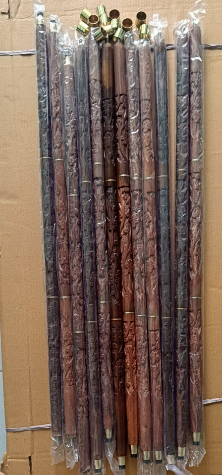 New Antique Designer Lot of 10 Only Wooden Walking Shaft Stick Cane Decor Gift