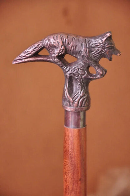 Victorian FOX HANDLE WALKING STICK WOOD CANE AL HANDLE VINTAGE STICK SHAFT GIFT