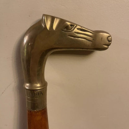 Brass Horse head handle brown 3 fold wooden cane waking stick new desigener ART