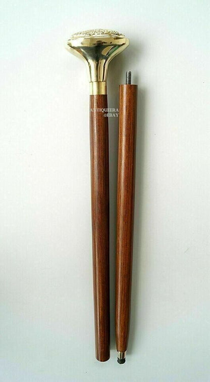 Victorian Solid Brass Designer Head Handle Vintage Wooden Cane Walking Stick New