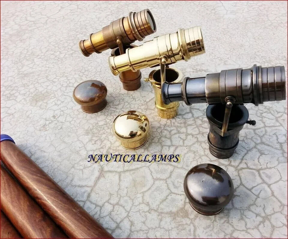 Lot 3 Solid Brass Telescope Handle Antique Vintage Style Walking Stick Cane Gift