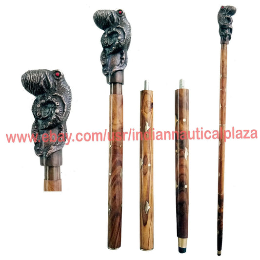 CLASSIC OCTOPUS HEAD HANDLE WALKING STICK CANE ANTIQUE HANDMADE SOLID STYLE GIFT