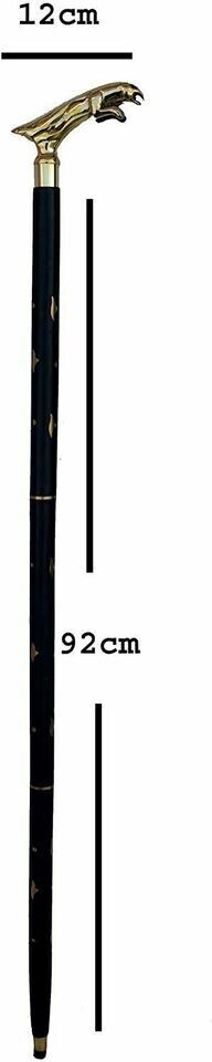 Vintage Antique Walking Cane Wooden Walking Stick Black Jaguar Brass Handle Gift