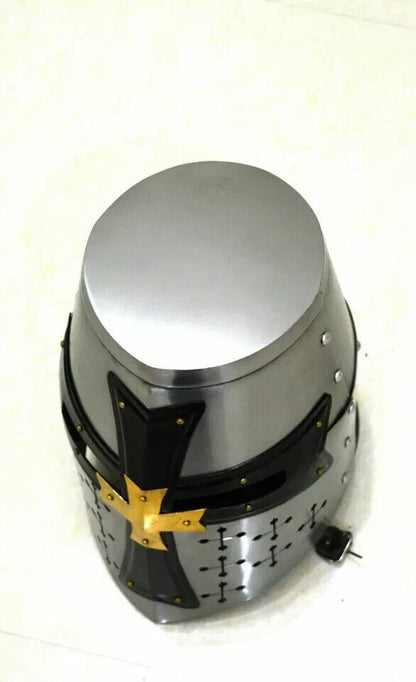 Medieval Steel Templar Crusader Knight Armor Helmet, Cosplay SCA Larp Helmet US