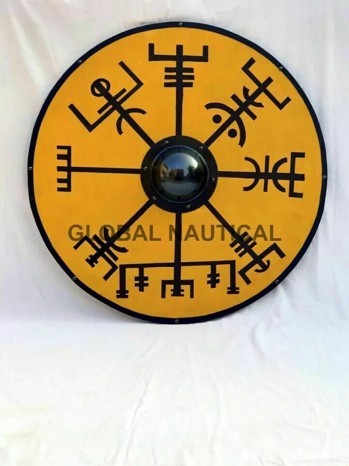 Wooden Viking Shield 24" Norse Compass Design Battle Ready Shields