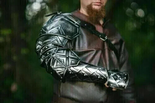 Medieval Blackened Dwarven Pauldron Shoulder Armor LARP Knight Costume .