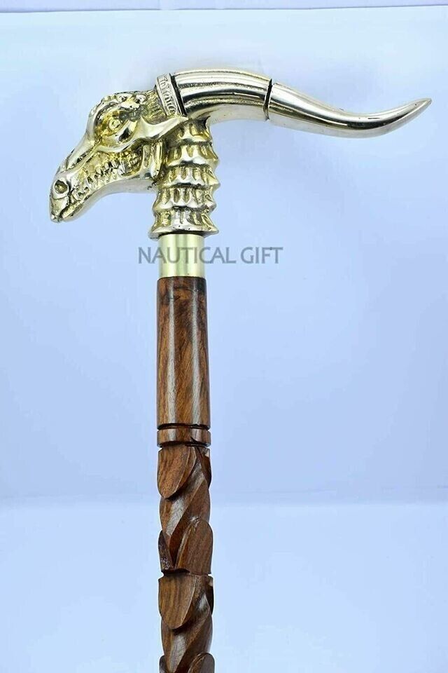 Vintage Brass Polished Dragon Handle Antique Look Designer Walking Stick Cane v