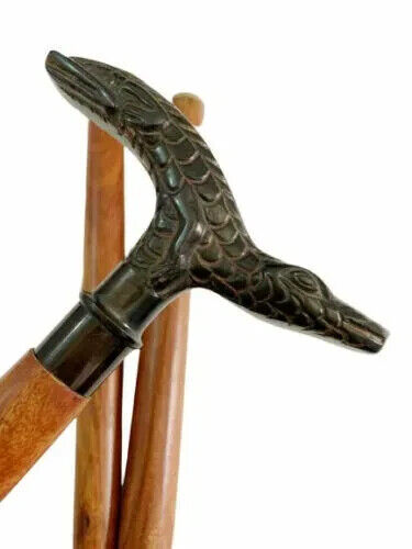 Vintage Wooden Walking Stick Cane Designer Dragon Head Antique Handle Style Gift